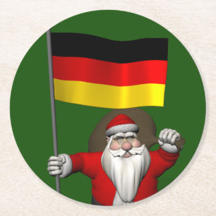 Funny Santa Claus With Ensign Of Germany Round Paper Coaster