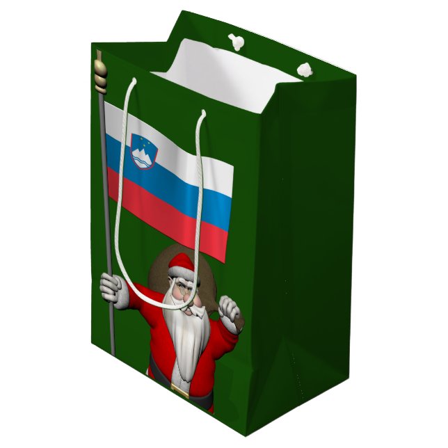 Funny Santa Claus With Ensign Of Slovenia Medium Gift Bag (Front Angled)