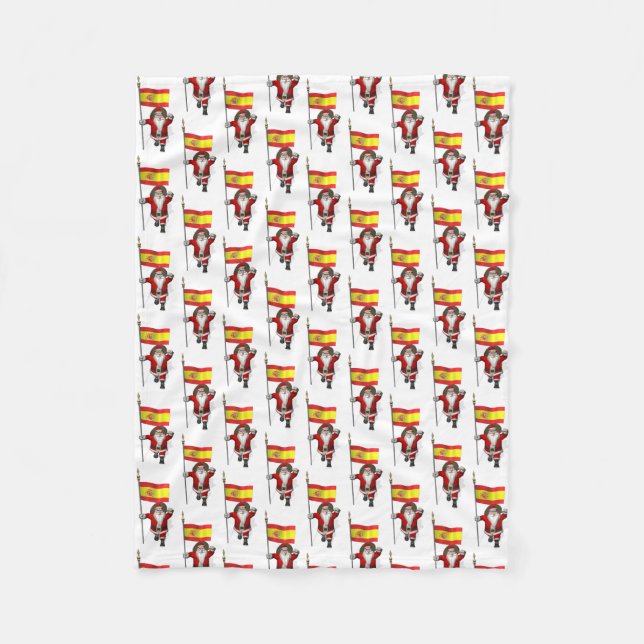 Funny Santa Claus With Ensign Of Spain Fleece Blanket (Front)