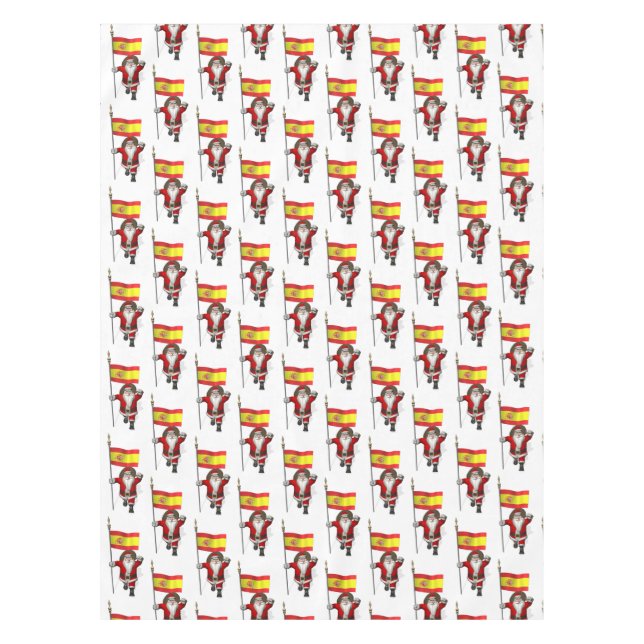 Funny Santa Claus With Ensign Of Spain Tablecloth (Front)