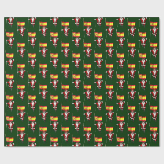 Funny Santa Claus With Ensign Of Spain Wrapping Paper (Flat)