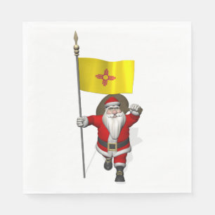 Funny Santa Claus With Flag Of New Mexico Napkin