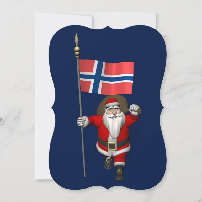 Funny Santa Claus With Flag Of Norway Holiday Card (Front)