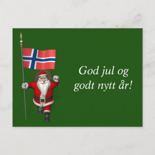Funny Santa Claus With Flag Of Norway Holiday Postcard