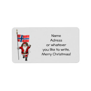 Funny Santa Claus With Flag Of Norway Label