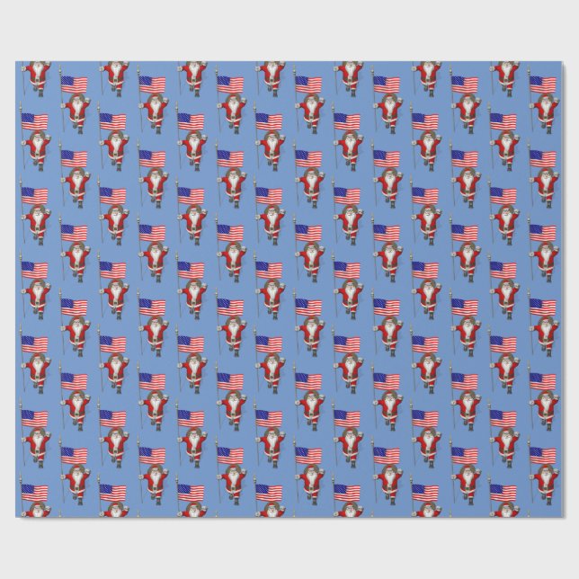 Funny Santa Claus With Flag Of The USA Wrapping Paper (Flat)