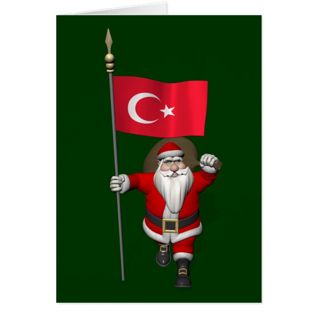 Funny Santa Claus With Flag Of Turkey (Front)