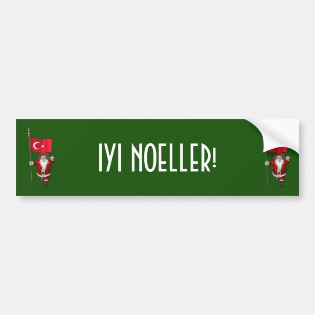 Funny Santa Claus With Flag Of Turkey Bumper Sticker (Front)