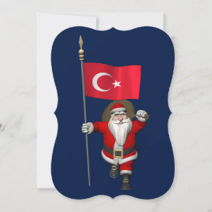 Funny Santa Claus With Flag Of Turkey Holiday Card