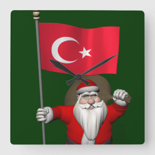 Funny Santa Claus With Flag Of Turkey Square Wall Clock