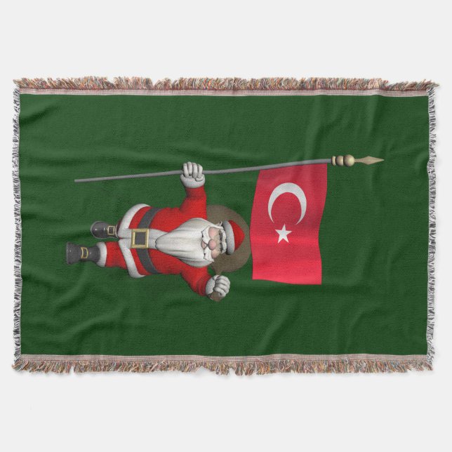 Funny Santa Claus With Flag Of Turkey Throw Blanket (Front)