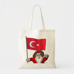Funny Santa Claus With Flag Of Turkey Tote Bag