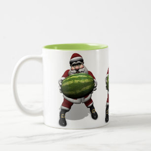 Funny Santa Claus With Giant Melon Two-Tone Coffee Mug