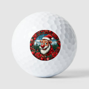 Funny Santa Claus with Wreath and Ornaments Golf Balls