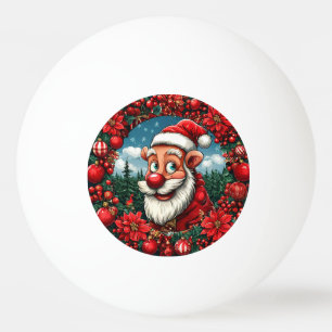 Funny Santa Claus with Wreath and Ornaments Ping Pong Ball