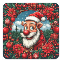 Funny Santa Claus with Wreath and Ornaments