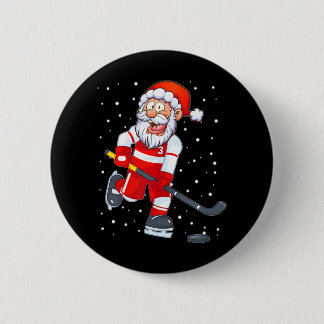 Funny Santa Clause Christmas Ice Hockey For Boys 6 Cm Round Badge