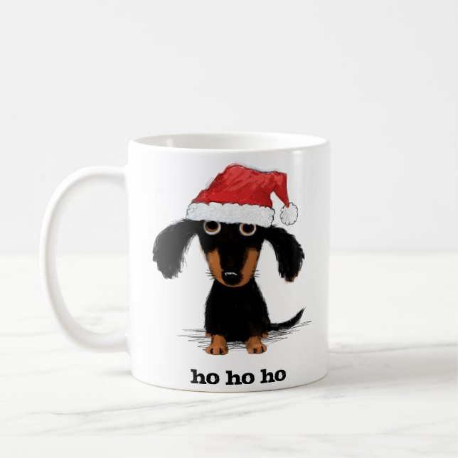 Funny Santa Clause Dachshund Christmas Holiday Dog Coffee Mug (Left)