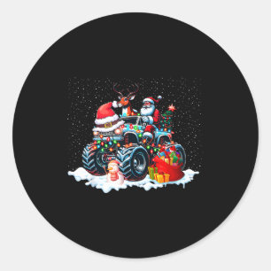 Funny Santa Clause Riding Monster Red Truck Xmas T Classic Round Sticker