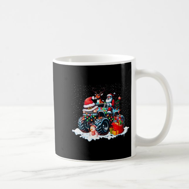 Funny Santa Clause Riding Monster Red Truck Xmas T Coffee Mug (Right)