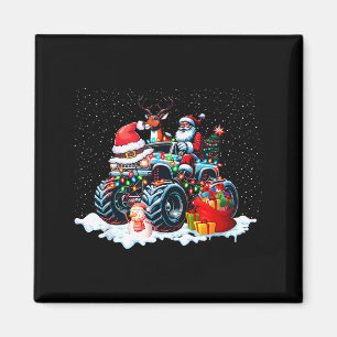 Funny Santa Clause Riding Monster Red Truck Xmas T Magnet