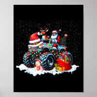 Funny Santa Clause Riding Monster Red Truck Xmas T