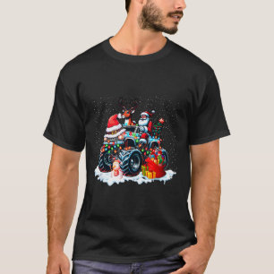 Funny Santa Clause Riding Monster Red Truck Xmas T T-Shirt