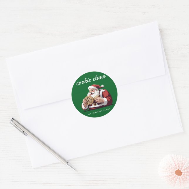 Funny Santa Cookie Claus Festive  Classic Round Sticker (Envelope)