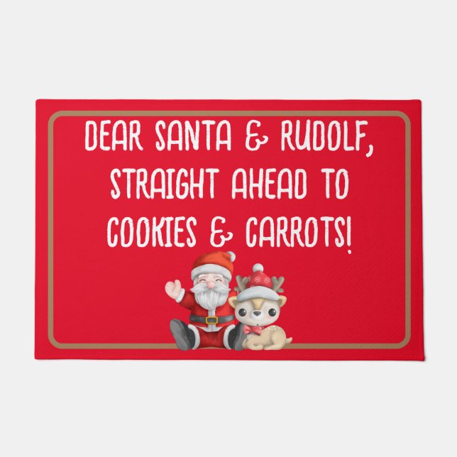 Funny Santa Cookies Straight Ahead Christmas Doormat (Front)