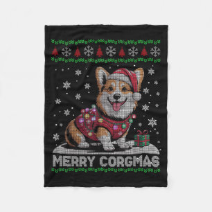 Funny Santa Corgi Dog Merry Corgmas Ugly Sweater C Fleece Blanket