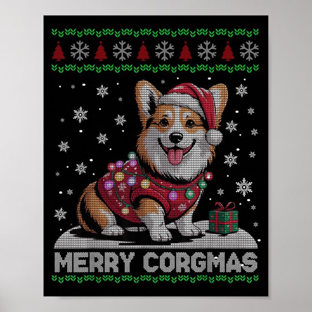 Funny Santa Corgi Dog Merry Corgmas Ugly Sweater C Poster (Front)