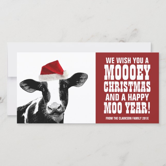Funny Santa Cow Mooey Christmas Dairy Farm Holiday Card (Front)
