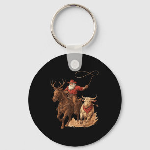 Funny Santa Cowboy Rodeo Reindeer Western Horse Ro Key Ring