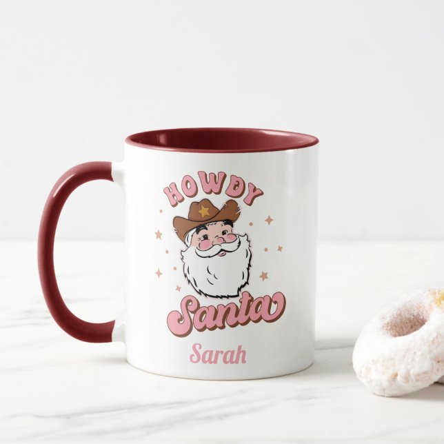 Funny Santa Cowboy Texas Christmas Mug (With Donut)