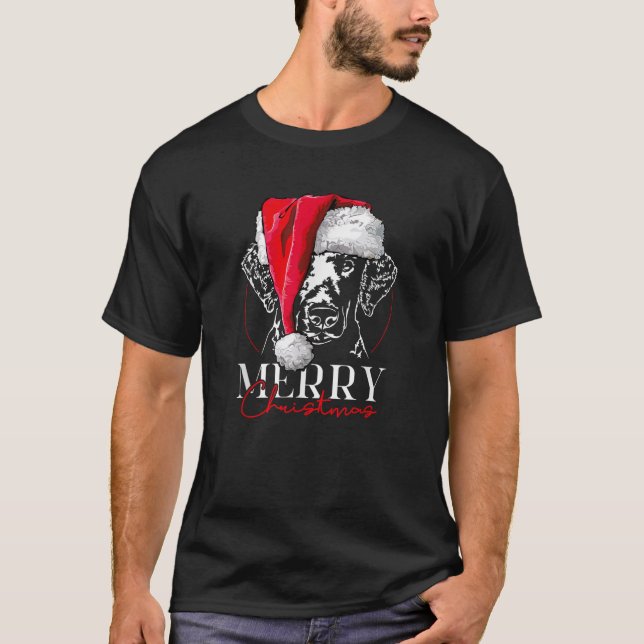 Funny Santa Curly Coated Retriever Merry Christmas T-Shirt (Front)