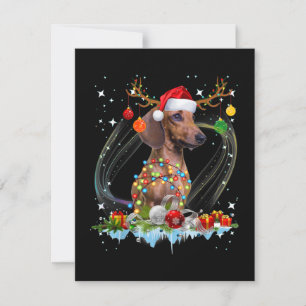 Funny Santa Dachshund Reindeer Light Christmas Card
