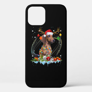 Funny Santa Dachshund Reindeer Light Christmas iPhone 12 Pro Case