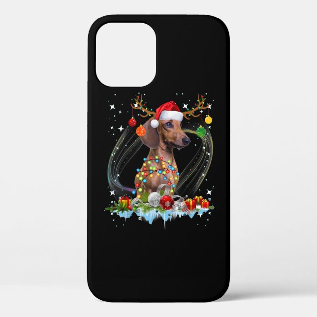 Funny Santa Dachshund Reindeer Light Christmas Case-Mate iPhone Case (Back)