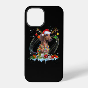 Funny Santa Dachshund Reindeer Light Christmas iPhone 12 Pro Case