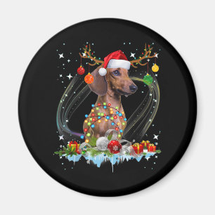 Funny Santa Dachshund Reindeer Light Christmas Magnet