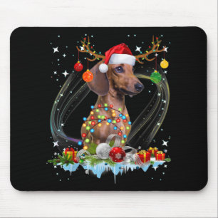 Funny Santa Dachshund Reindeer Light Christmas Mouse Mat