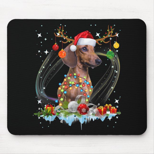 Funny Santa Dachshund Reindeer Light Christmas Mouse Mat (Front)