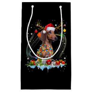 Funny Santa Dachshund Reindeer Light Christmas Small Gift Bag