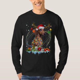 Funny Santa Dachshund Reindeer Light Christmas T-Shirt