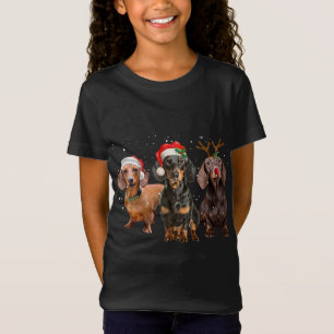 Funny Santa Dachshund Reindeer Santa Hat Christmas T-Shirt