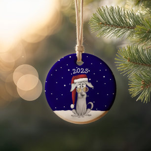 Funny Santa Dog  Ceramic Tree Decoration