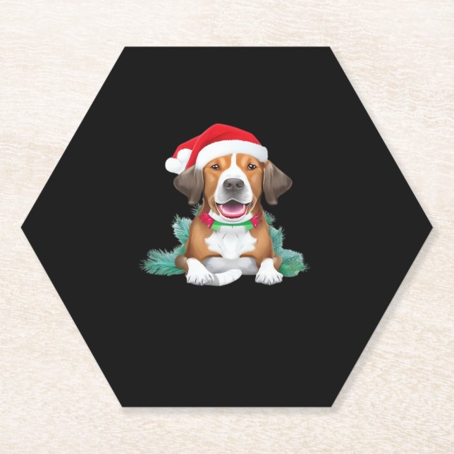 Funny santa dog Oversized T-Shirt Paper Coaster (Front)
