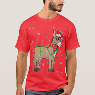 Funny Santa Donkey Christmas Lights Donkey Xmas Ho T-Shirt