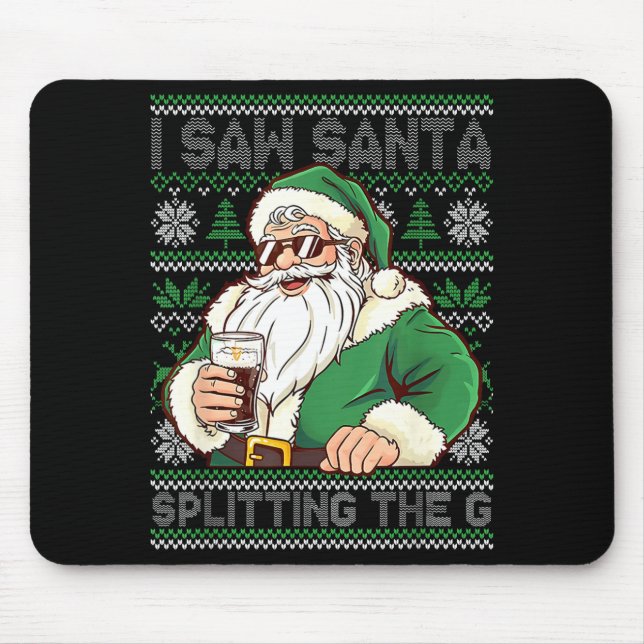 Funny Santa Drinking Beer Splitting G Christmas Ad Mouse Mat (Front)