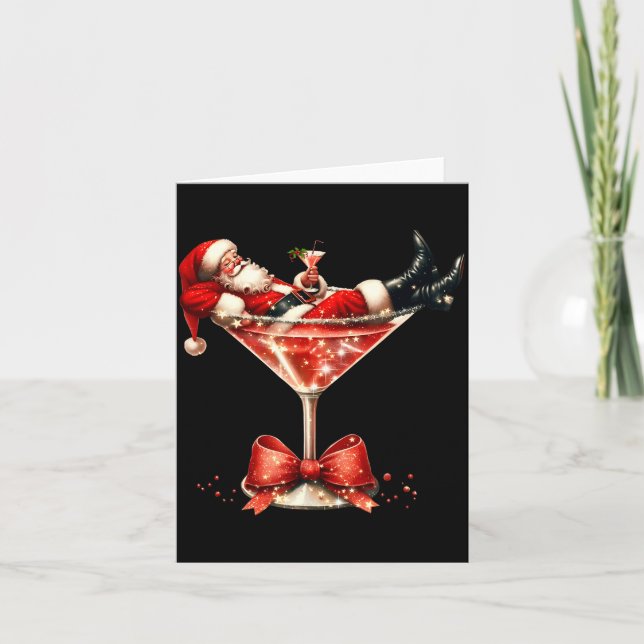 Funny Santa Drinking Martini Christmas Humor Men W Card (Front)
